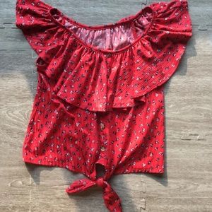 Justice, Girls Crop Top, Tie Front, Red Floral, Stretch, Size 12, NWOT